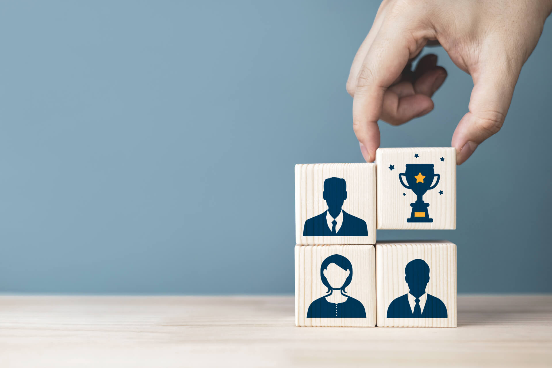 wooden blocks with a trophy icon